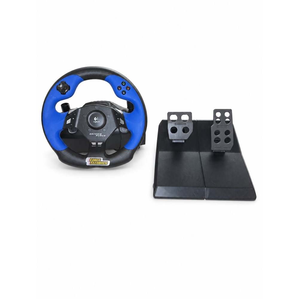 Logitech Driving Force Feedback Steering Wheel and Pedals PS2 PC Blue untested